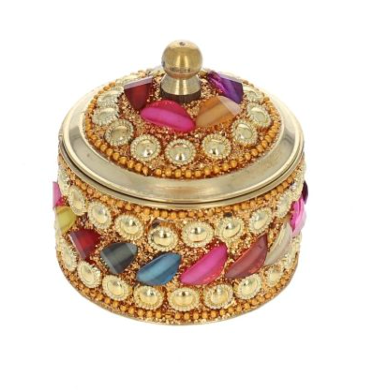 Petite boîte en laiton à perles multicolores