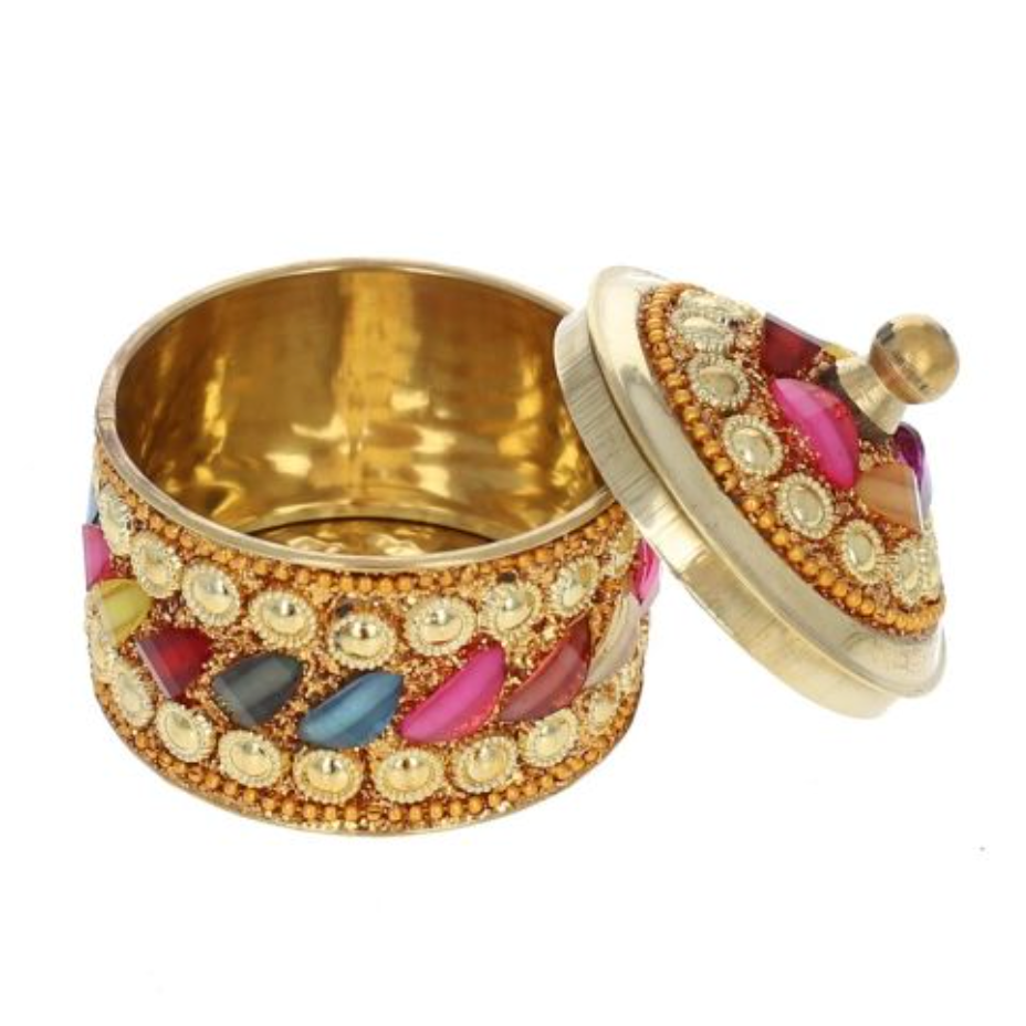 Petite boîte en laiton à perles multicolores