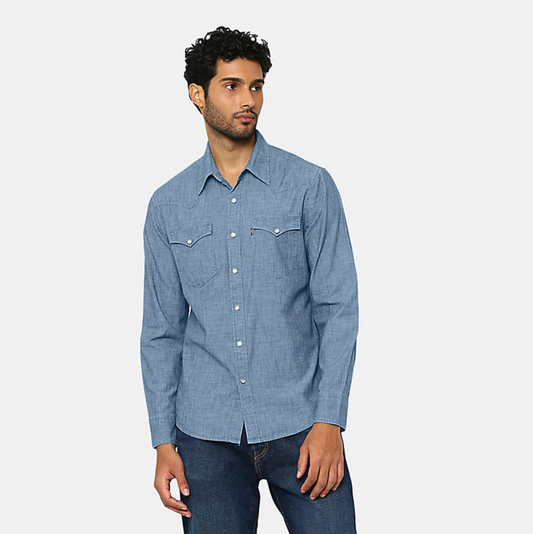 LEVI'S® MEN'S BARSTOW STANDARD FIT WESTERN SHIRT - GRANT MID BLUE CHAMBRAY