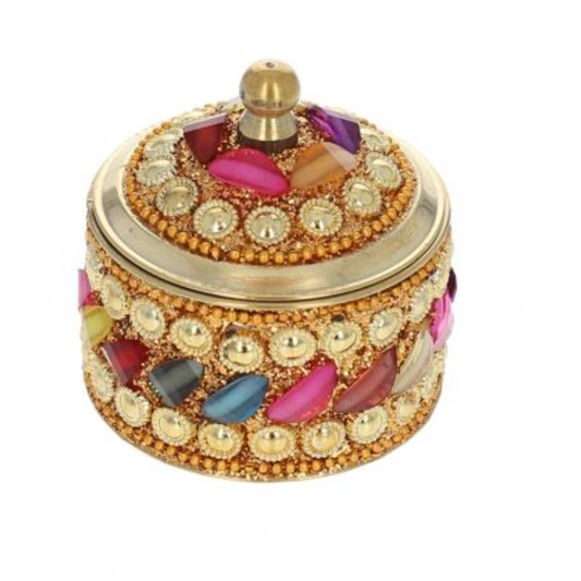 Petite boîte en laiton à perles multicolores