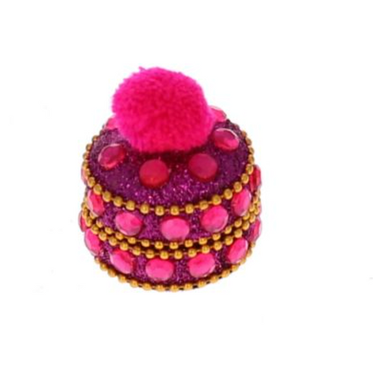 Petite boîte ronde indienne pompon fuschia
