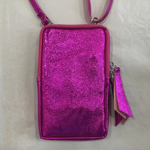 Pochette à portable en cuir à paillette