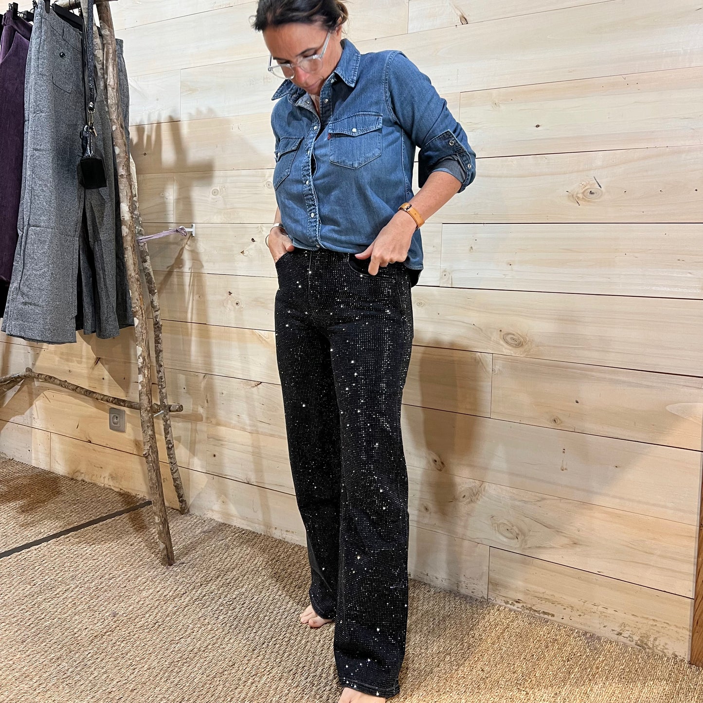 Denim noir qui brille