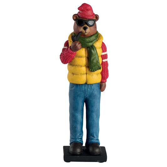 Ours montagnard en résine avec doudoune jaune