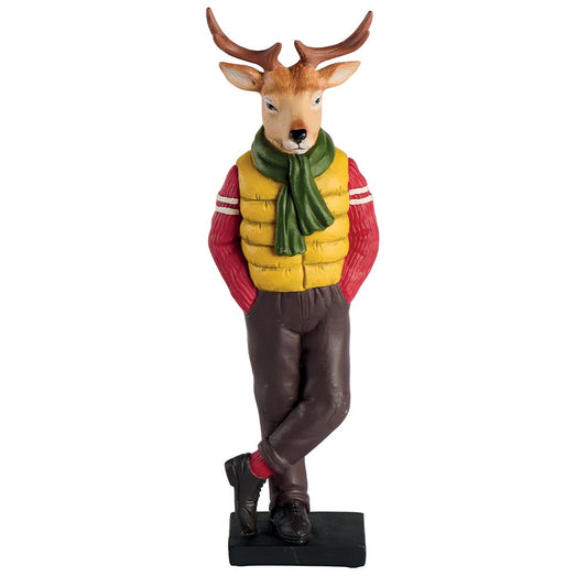Cerf montagnard en résine avec doudoune jaune