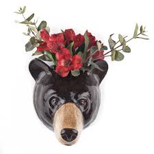 Vase mural tête d’ours noir